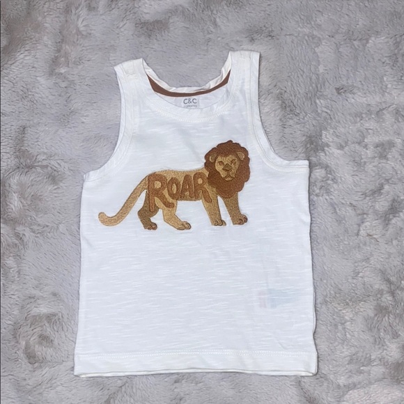 C.C White and Brown Lion Graphic Tank Top - Picture 1 of 8